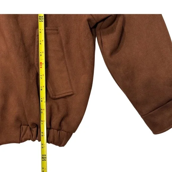 La Chapelle Brown Suede Bomber Jacket Full Zip‎ Collar Ribbed Waist Women - S/M - Picture 5 of 7